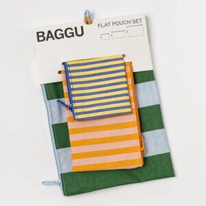 NWT Baggu Flat Pouch Set - Hotel Stripes
